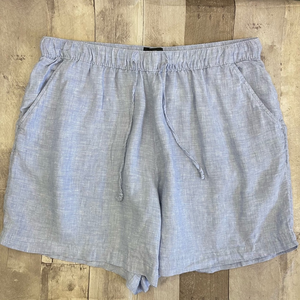 Tahari Plus Size 1X Blue 100% Linen High Rise Pull-On Shorts Pockets - Picture 1 of 10
